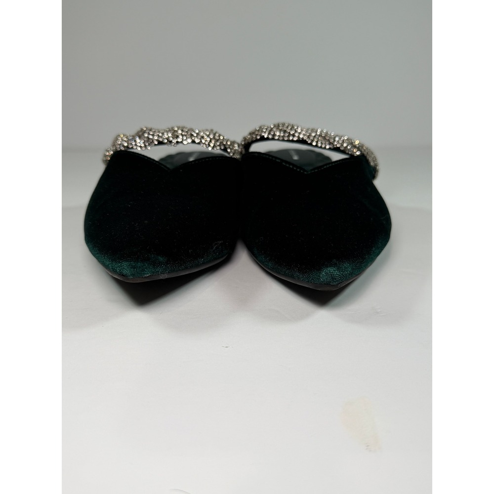 Birdies The Swan Mule Women 9 Green Velvet Crystal Embellished Pointed Toe Flat - Picture 11 of 12